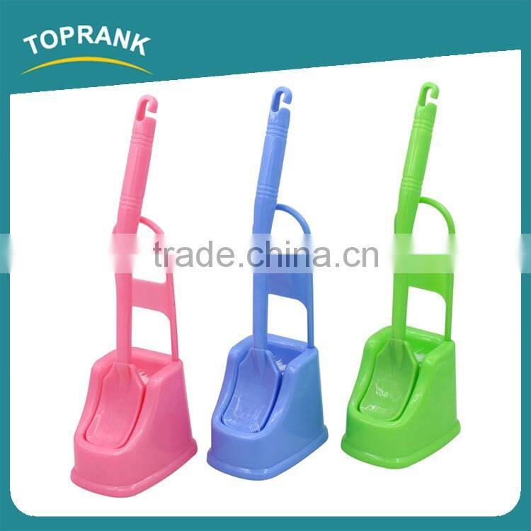Toprank New Design Bathroom Accessories Colorful Long Handle Toilet Cleaning Brush Plastic Curved Toilet Brush With Holder