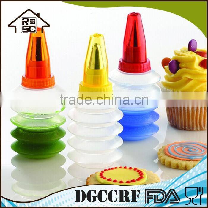 NBRSC BPA Free Custom 3pcs Cake Cookie Cupcake Decorating Squeeze Icing Bottles Baking Tool with Stainless Steel Nozzle