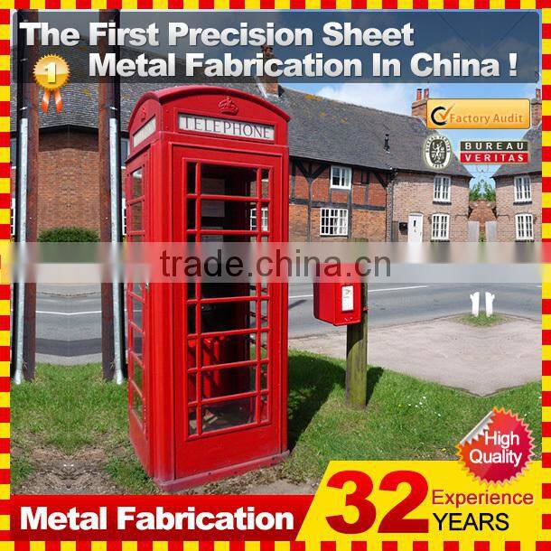 2015 powder coated red steel metal antique telephone booth