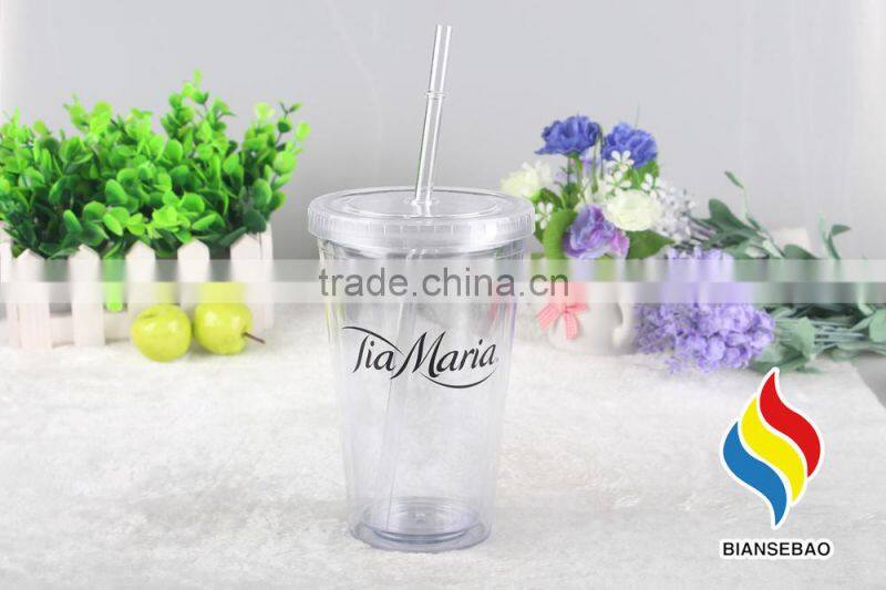 12oz Clear Acrylic Double Wall Tumbler With Straw
