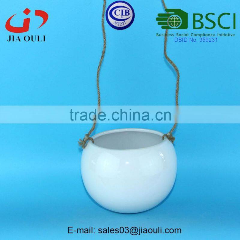 Decorative pattern design glazed white ceramic flower pots for home and garden