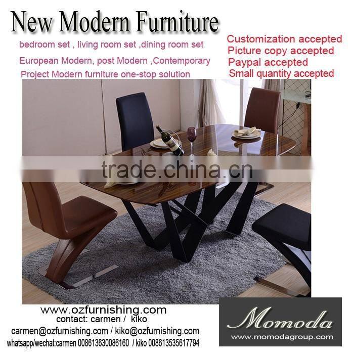 new fashion Italian modern furniture private custom made wood /glass top metal dining table fashion leather chair dining set