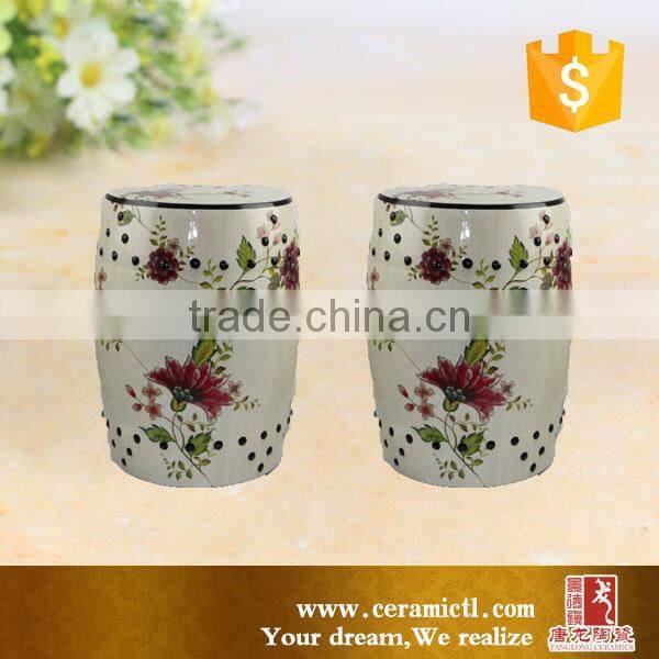Butterfly patterns white ceramic drum stools