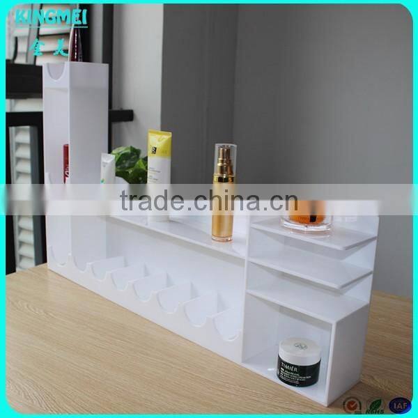Customized Acrylic Make Up Display Stand With Round Mirror