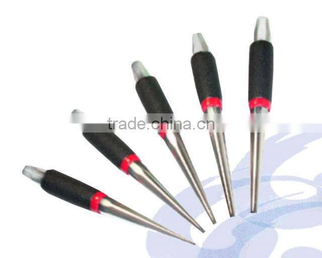 PRO taper Sand Finished CR-Plated Metal Pin Punch and Chisel Set with Double Color PVC Handle for Stone