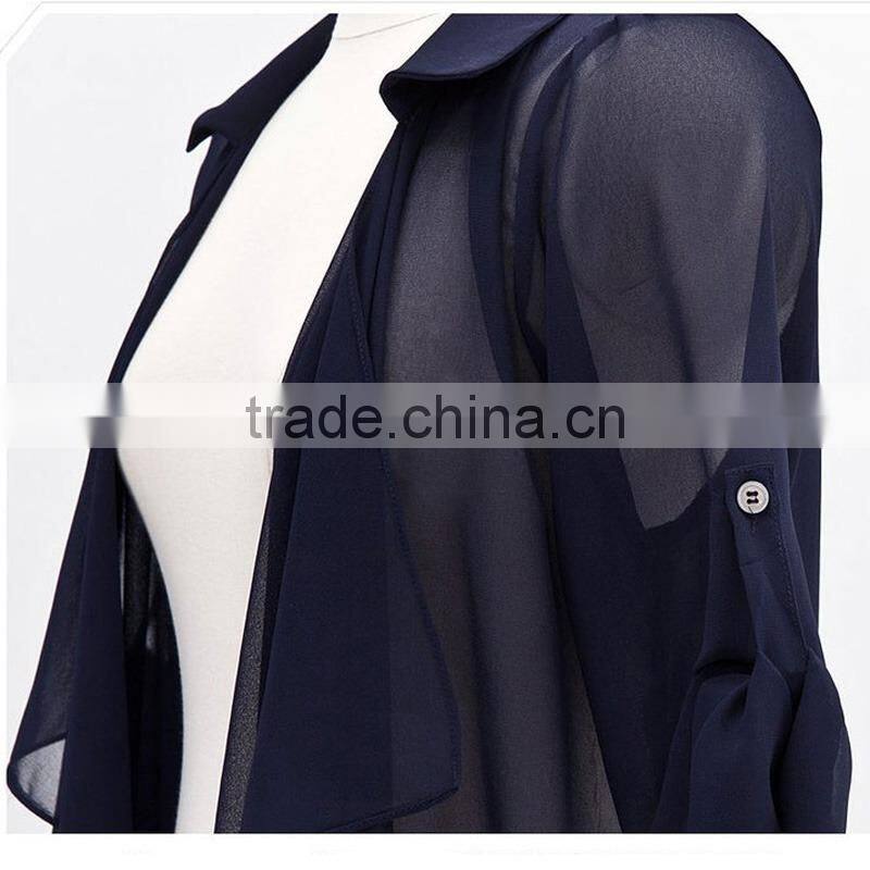 Autumn womens new loose cardigan coat lapel suit jacket Top Shirt chiffon Thin Blazers