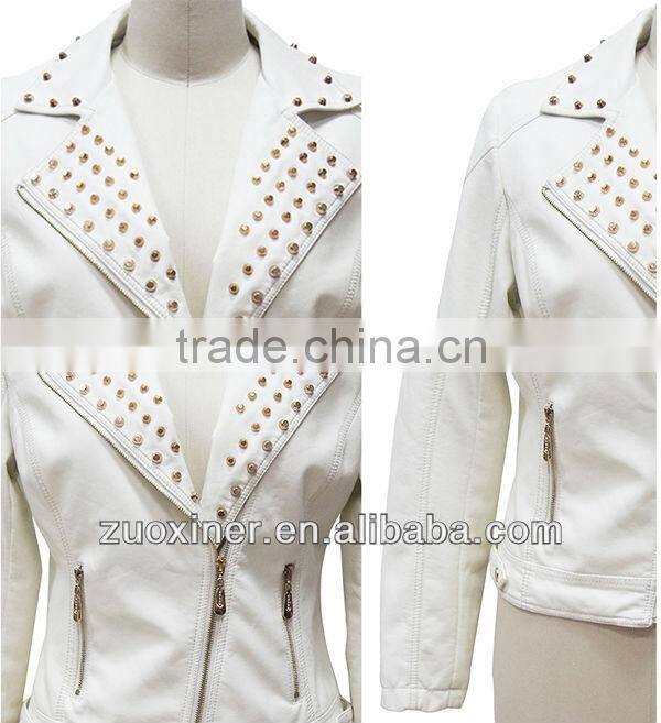 Ladies fashion PU leather jacket with studs