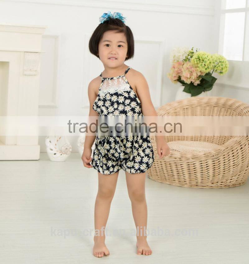 New Arrival Baby Cute Design Girls Satin Floral Lace Backless Sling Cotton Jumpsuit Romper For Kids