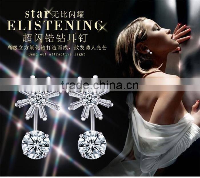 2017 wholesale 925 sterling silver sun flower woman fashion engagement wedding earrings customized jewelry CZ two way wearing