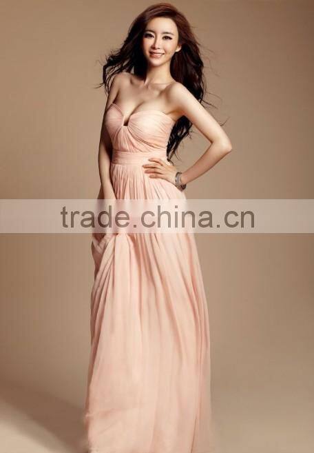 pink chiffon casual prom fashion dress 2015 women clothing