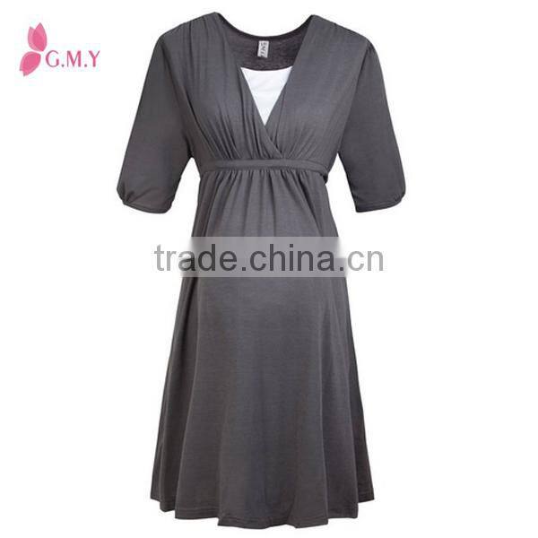 Women's V-neck Elastic Waist Black Maternity Dresses, Maternity Evening Dresses