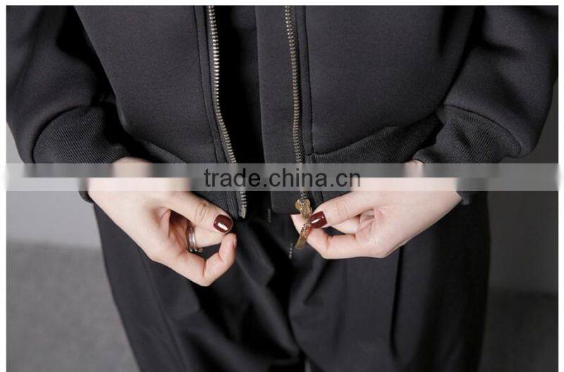 Best Quality Lady Biker Bomber Jacket black Solid Zipper Coat Women Cloths 2016