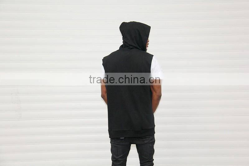 New men thin hip hop sleeveless vest hoodie men outdwear sports hooded vest with zipper casual vest coat
