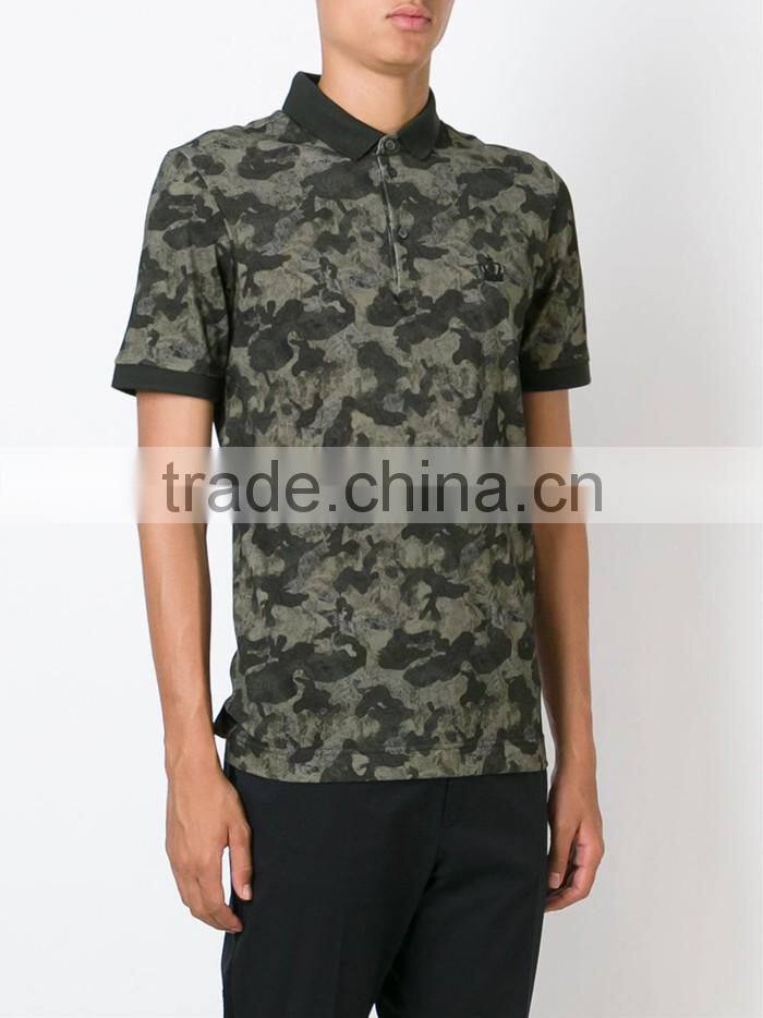 New fashion design tonal green cotton camouflage mens polo shirt