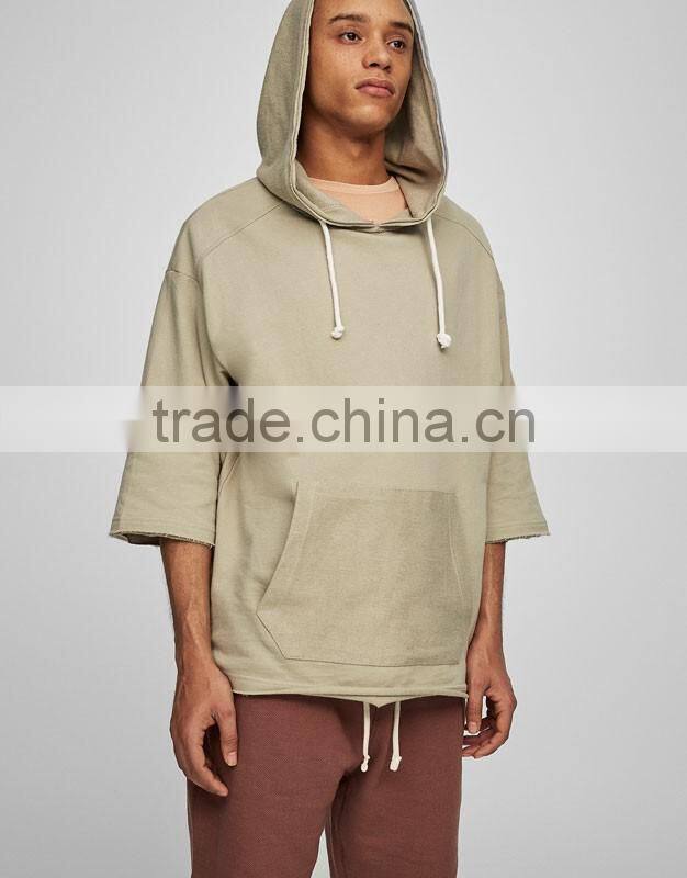 Hip hop style fashion street wear design 3/4 sleeve boy fleece wholesale blank hoodies sweatshirts
