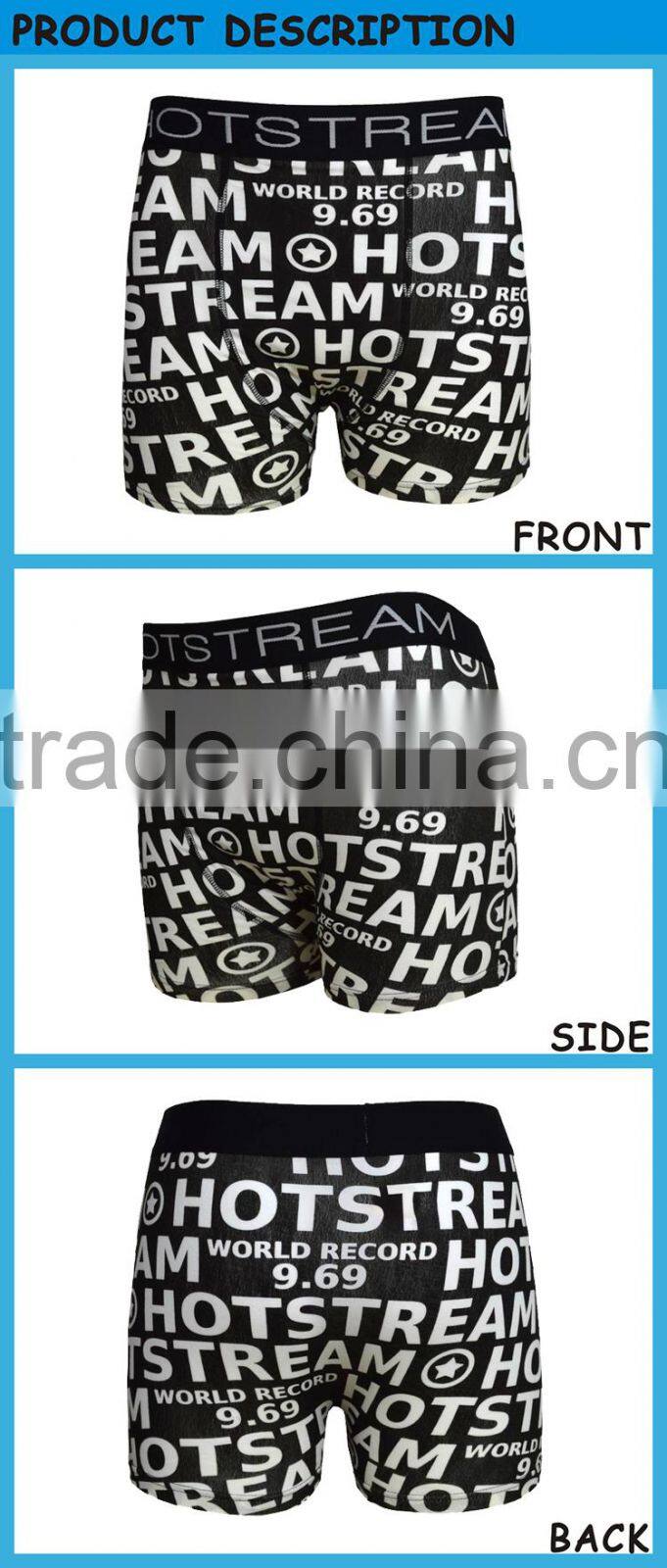 Plastisol Letters Printed Man's Underwear Boxer Cotton Fabric Briefs Shorts