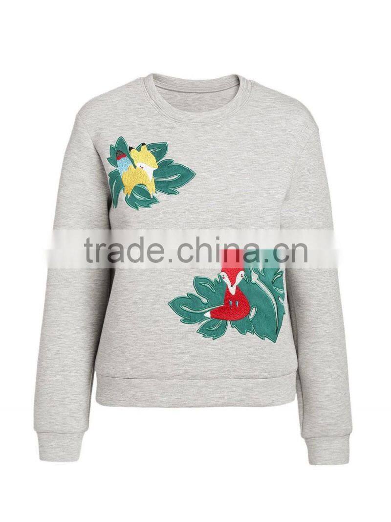 high quality flower embroidery crewneck sweatshirts for women clothing