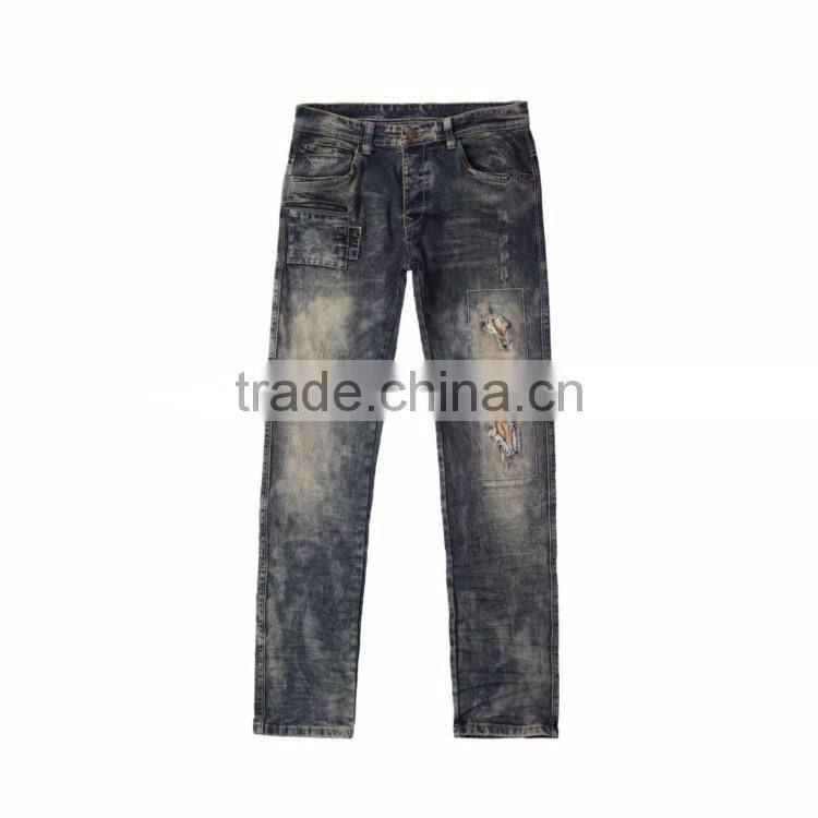Top sale New design Autumn customized blue hole design denim ripped jeans men 2017 denim