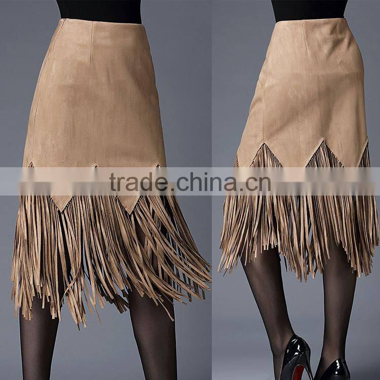 2016 Latest Fashion midi skirts OEM lace tassel pencil sexy lady skirt for wholesale