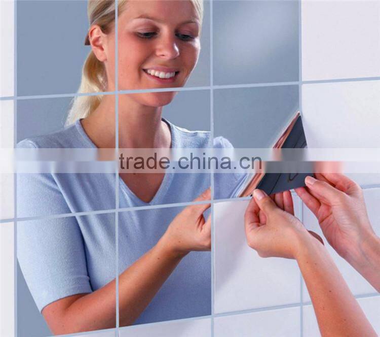 16pcs Reflective Mirrors Self-adhesive Square Decorative Tiles Mirror Wall Stickers Bath room Mirror Decor