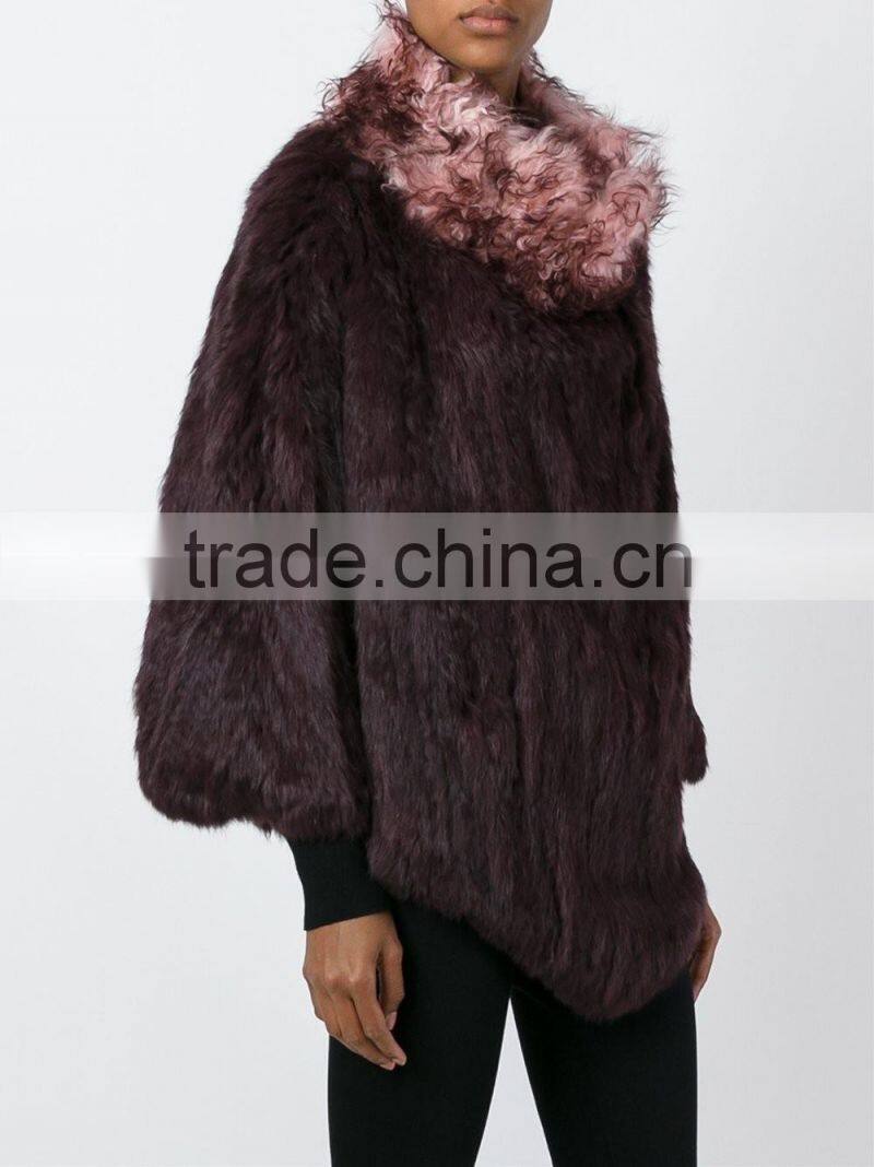 YR975 Factory sale Poncho New style hand knitting rabbit fur two tone Cape