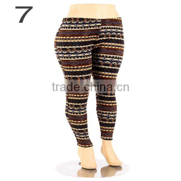 Plus Size Fur Lined Leggings Tribal Winter Print Thick Stretch Pant 1X 2X 3X 4X