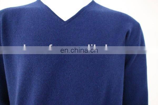 High Quality 12GG casual men's v-neck 100% cashmere sweater with elbow patches