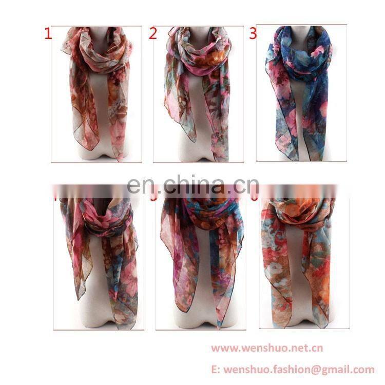 2016 Solid Polychrome Lily Printed Scaf Ladies Rural Style Viscose Shawl