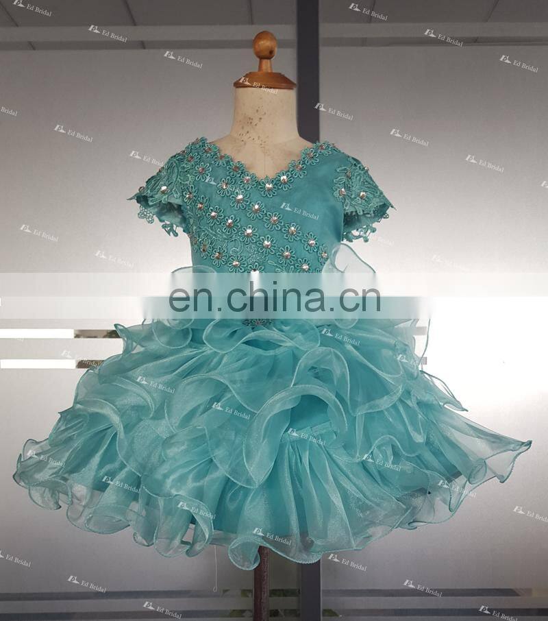 Real Sample Short Lovely Flower Girl Dress With Beads On