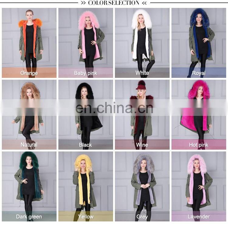 Korea style women hooded fur parka fur raccoon jacket with low price