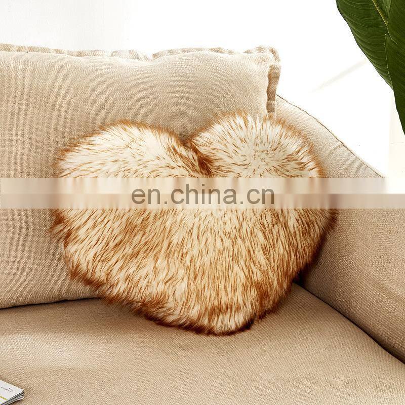 Home decorative heart shape faux fur throw pillow cover