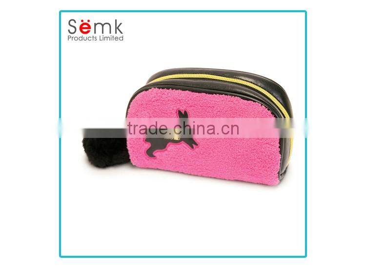 Alibaba rabbit shape rose red plush ladies fashion travel cosmetic bag