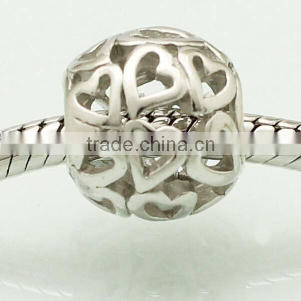 925 sterling silver filigree heart bead for European bracelet
