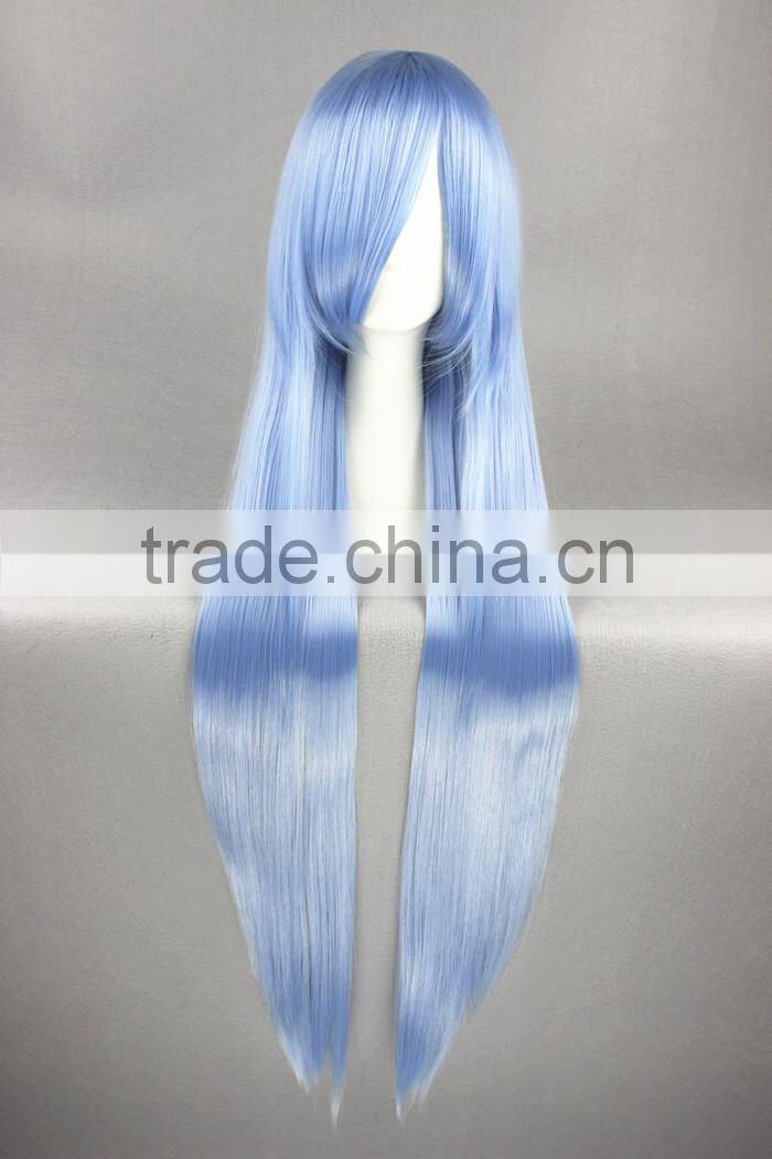 High Quality 100cm Long Straight Touhou Project-Hinanawi Tenshi Light Blue Synthetic Anime Wig Cosplay Hair Wig Party Wig