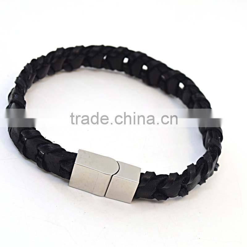 magnetic bracelets for women genuine braided black leather bracelet