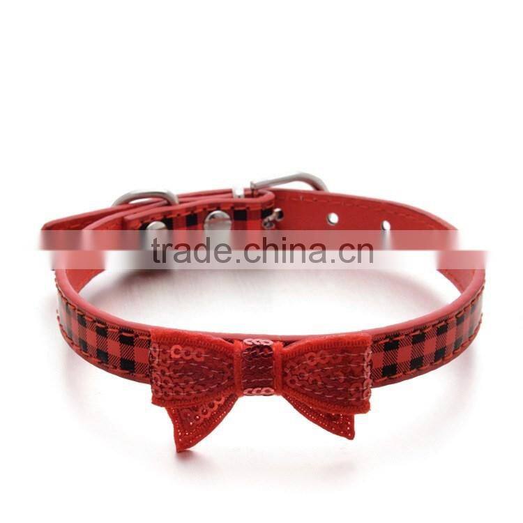 Wholesale dog collar supplies square sequins embroidery bows pet collar