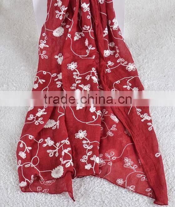 Winter Spring Fashion Long Cotton Flower Machine Embroidery Scarf