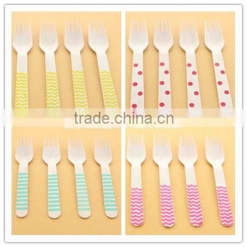 Pink Stripe Polka Dot Chevron Wooden Fork wooden utensil Wedding Deco Fork