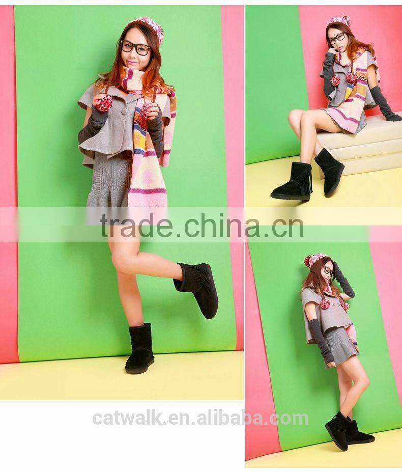 Fashion winter snow boots woman wedge boots tassel boots light brown color three color option