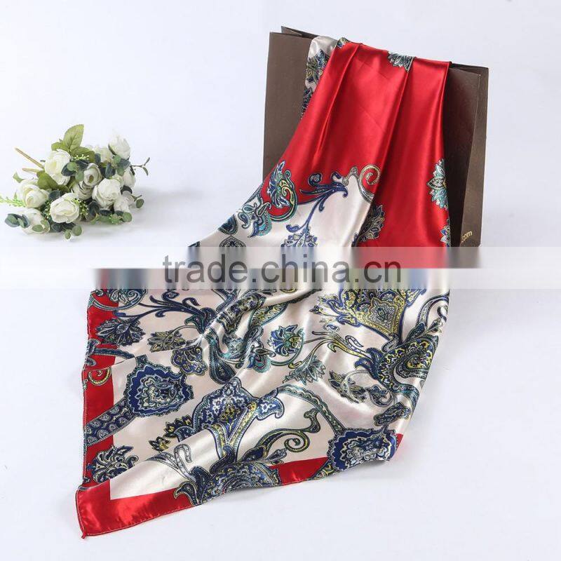 China factory 90x90cm Women Brand satin Square Scarf High Quality Imitated Satin Scarves Shawl Hijab 2016 fashion style