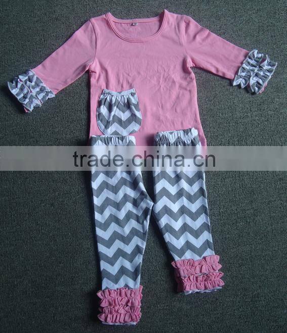 Autumn boutique long sleeve top and pants ruffle blank cute baby girls clothing sets