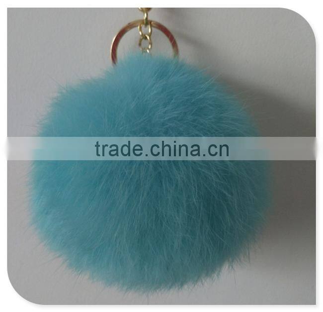 Red fur pom pom keychain Rabbit fur pom pom ball with flower bag charm