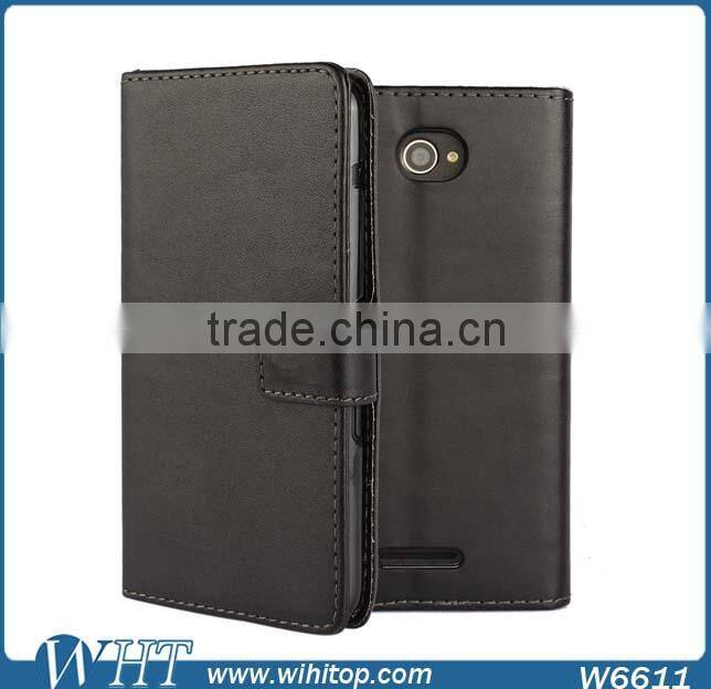 China Supplier Flip Wallet Cover Genuine Leather Phone Case for Sony Xperia E4