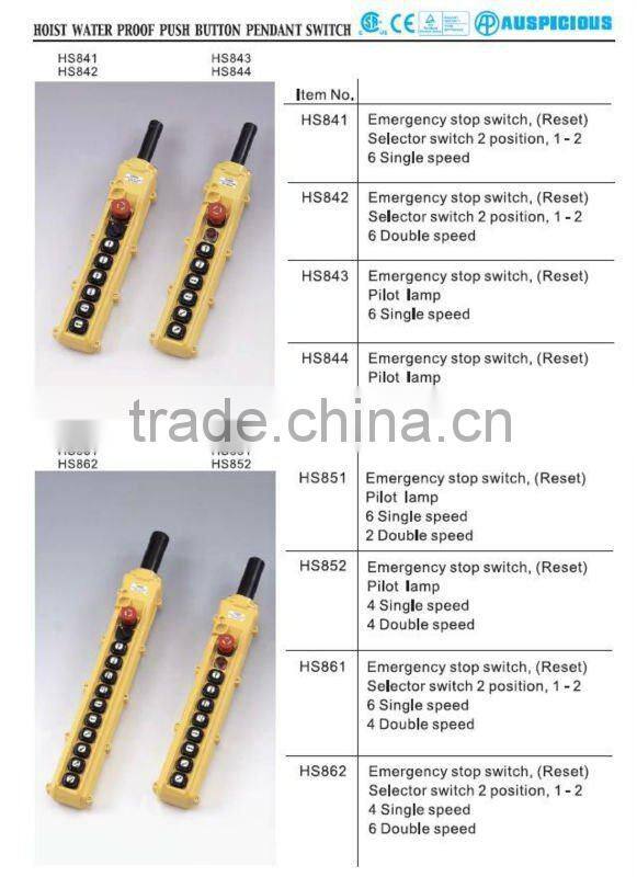 HS851 Hoist Waterproof Push Button Pendant Switch with Emergency Stop & Pilot Lamp 6 Single Speed 2 Double Speed