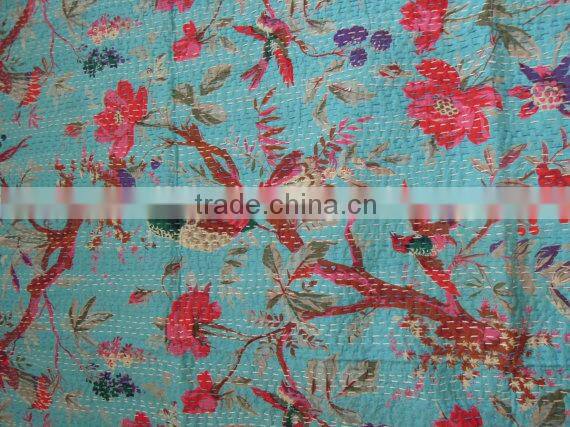 Kantha Bed Covers Online ,Queen Tropicana kantha Quilt In Turquoise Blue