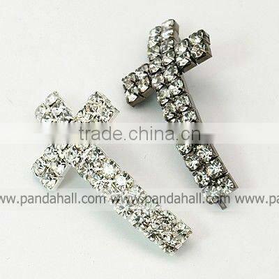 Brass Rhinestone Cross Beads, Grade A(RB-C1496)