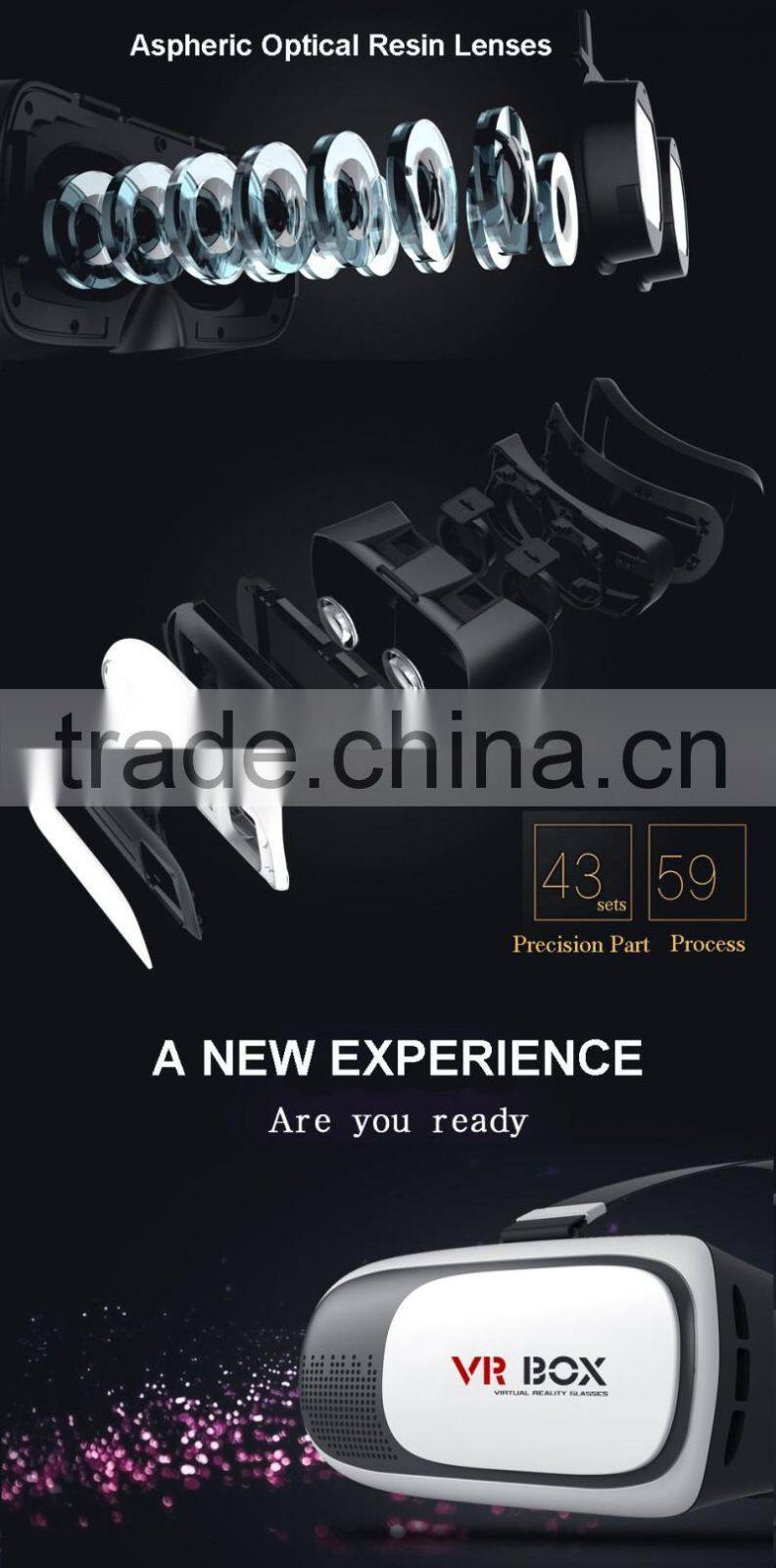 Shenzhen factory supply Head Mount Display VR PRO 3D Glasses VR box 3D headset for 3.5-6.0 inch screen