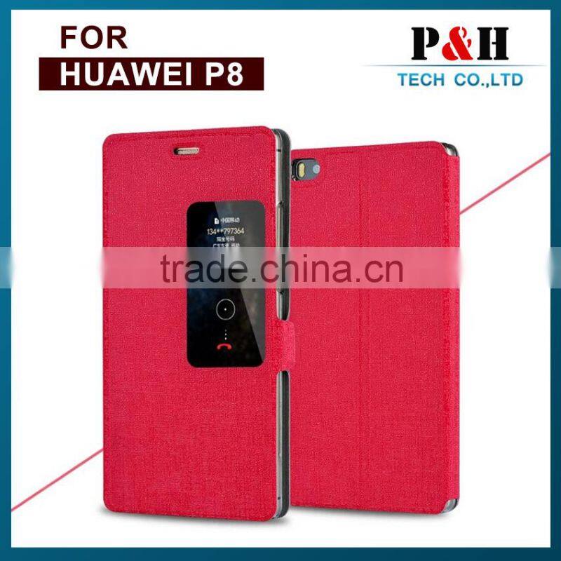 Flip Window View Leather Case For huawei ascend p8