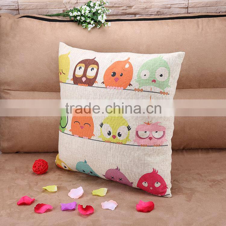 2015 cotton and linen Cartoon cute bird sofa cushion cover American country creative pillowcase
