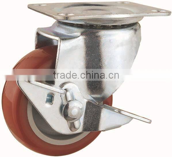 14 Double Ball Raceway Structure Top Plate Swivel Red PU Caster with Side Brake